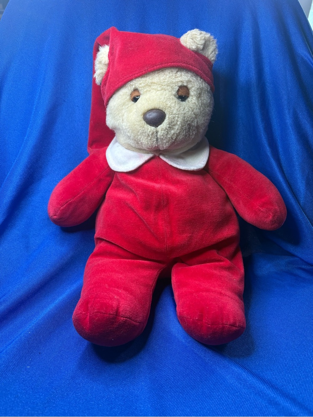 Vintage 1996 Ganz Sleepy Bear Plush Red Pajamas Nightcap 15”